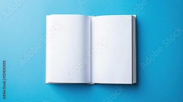 Fototapeta Open White Book With Blank Pages On Blue Surface In Bright Lighting