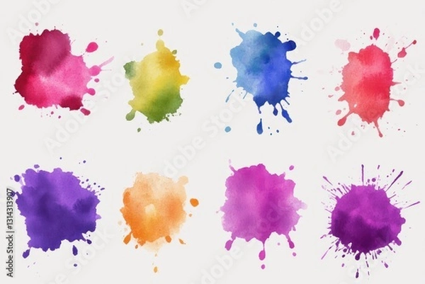 Obraz Vibrant set of watercolor splash stains on a transparent background