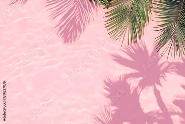 Fototapeta Palm Fronds and Shadows on Pink Water Surface