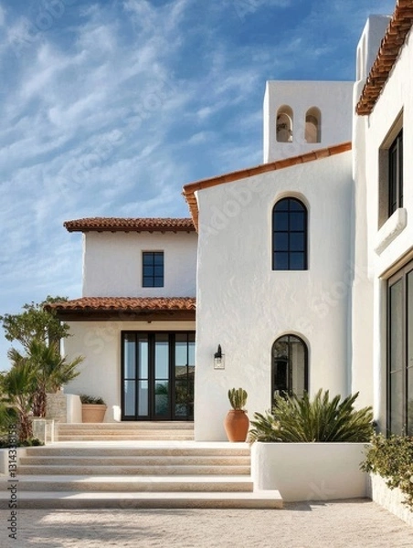 Obraz Elegant Spanish Colonial Revival Architecture under a serene blue sky