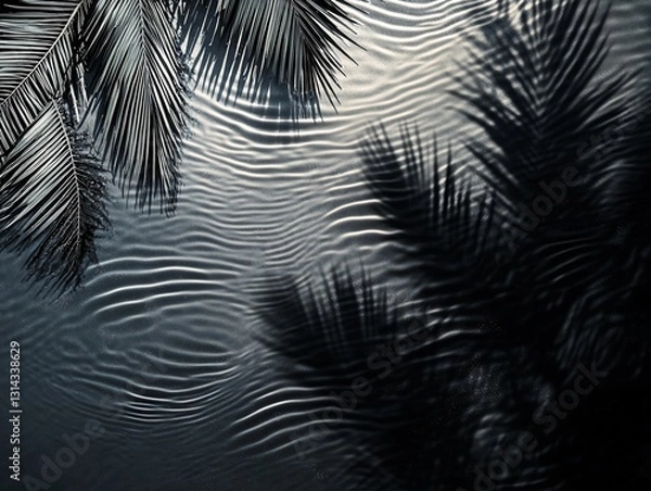 Fototapeta Palm Fronds and Shadows Reflected on Rippled Water
