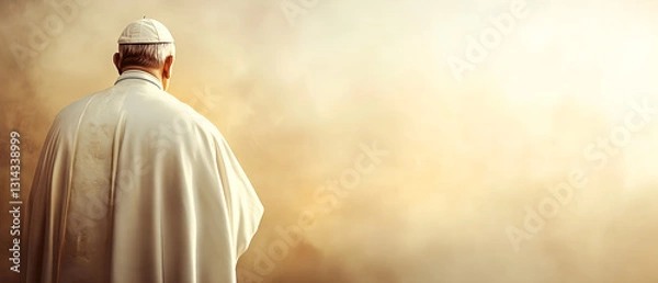 Fototapeta silhouette of a pope isolated over beige panoramic bg; concept of vatican, curch, religion, 