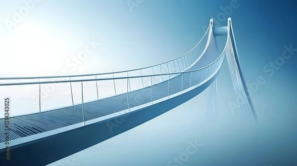 Fototapeta Minimalist Architectural Steel Bridge Spanning Graceful Curves Under Clear Sky