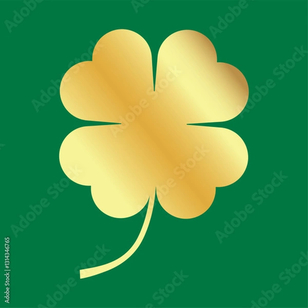 Fototapeta Gold Four leaf clover vector icon. Lucky and happiness concept. St Patrick's Day. Lucky Four-leaf clover. Shamrock golden sparkling four leaf clover icon. Good luck theme, lottery and winning concept.