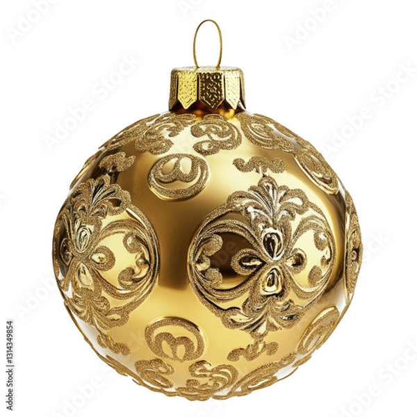Obraz A luxurious gold holiday bauble with ornate embossed detailing, transparent background, PNG
