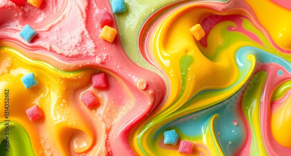 Fototapeta Bright candy colors melting together in a sugar rush of joy. Fun, playful, and full of energy