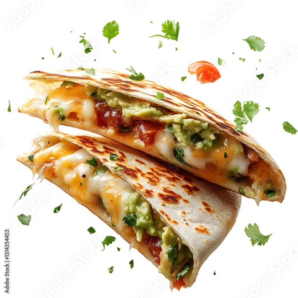 Fototapeta Fresh Quesadillas with Melted Cheese and Guacamole Isolated on Transparent Background