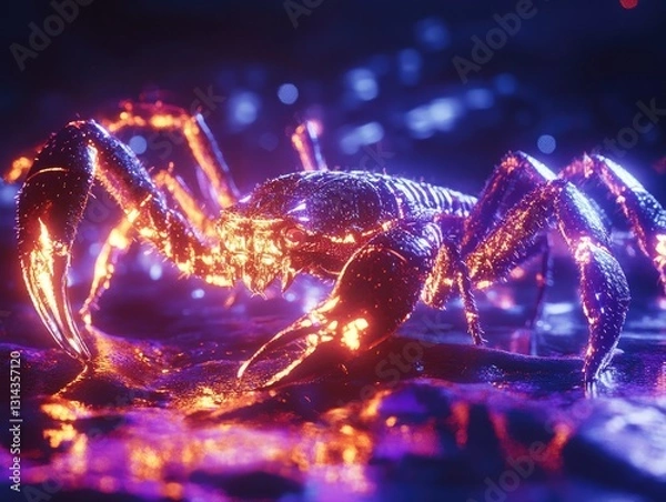 Fototapeta Cybernetic arachnid, digital rendering of futuristic glowing spider creature