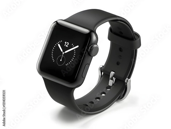 Fototapeta Sleek and Modern Black Smartwatch with Minimalist Design on White Background