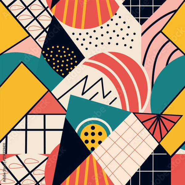 Fototapeta Vibrant abstract geometric pattern with various shapes and colors in a modern design