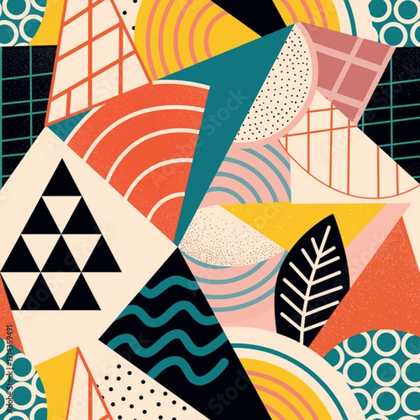 Obraz Colorful abstract composition featuring geometric shapes and patterns on a textured background