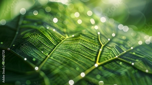 Fototapeta Hyper detailed Leaf with Embedded Solar Cells Symbolizing Eco friendly Energy Technology