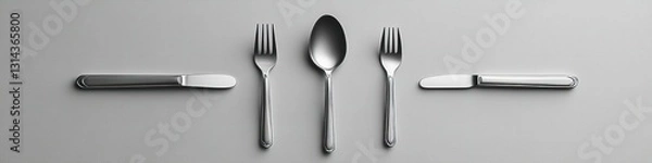 Fototapeta Minimalist Cutlery Logo Design with Thin Line Art, Spoon, Fork, and Knife in Monochrome Aesthetic