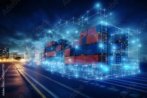 Fototapeta Global Business Logistics and Connectivity Containerized Freight Train for Import and Export