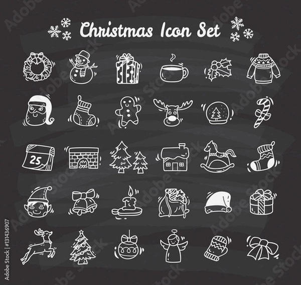 Fototapeta Set of Christmas icon doodle