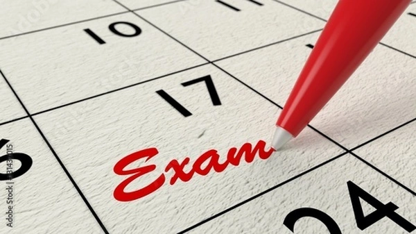 Fototapeta Exam reminder in calendar closeup with pen
