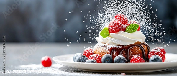 Fototapeta Decadent Chocolate Lava Cake with Molten Center and Tempting Toppings