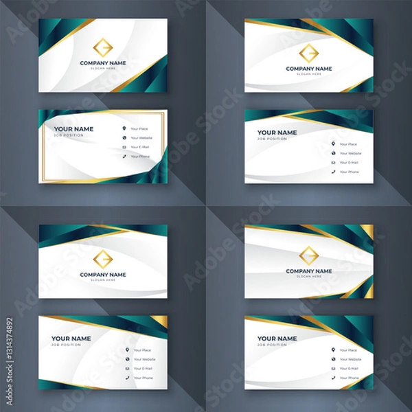 Obraz Elegant Teal Gold Business Card Set, Dark Grey Background, Contact Info