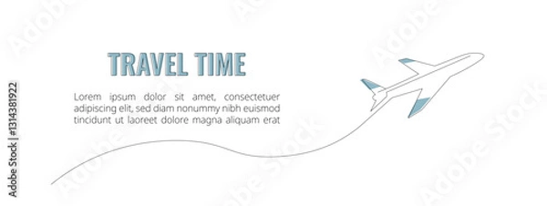 Obraz One continuous line drawing of an airplane. Travel time, a travel concept banner. Editable stroke, simple doodle design, vector illustration