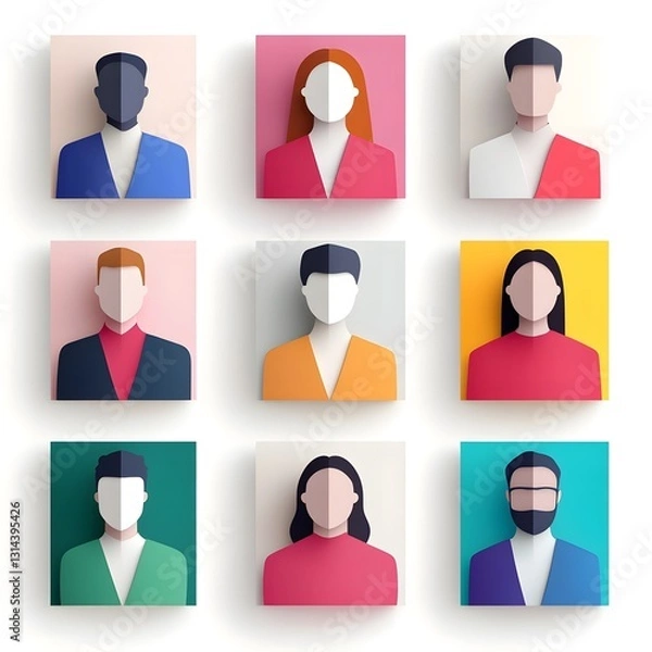 Fototapeta Diverse Collection of Colorful  Minimalist Character Icons for User Profiles  Social Media  and Web Applications
