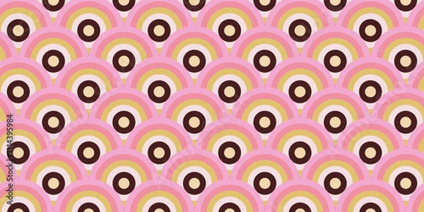 Fototapeta Retro Circles Pattern, Grainy Texture, Vibrant Groovy Background with Circles, Aesthetic, Abstract, Simple, Vintage Colorful Pattern
