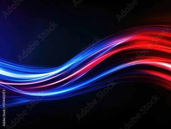 Fototapeta A digital abstract art piece featuring flowing blue and red light streams set against a dark background, evoking motion and energy.