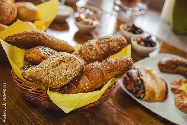 Obraz Bread Pieces on a Breakfast Table