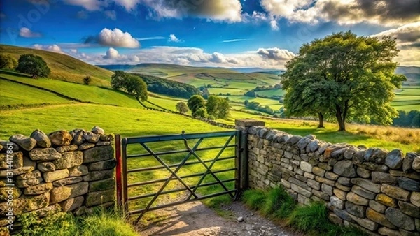 Obraz Yorkshire Dales Farm Gate Bokeh Landscape, UK