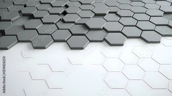 Obraz Abstract 3D Render of Grey and White Hexagonal Pattern on White Background With Two Tone Minimalist Design