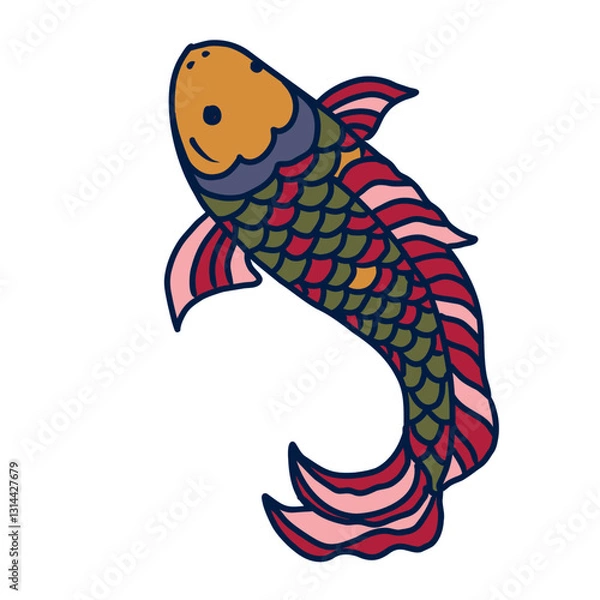 Fototapeta Hand drawn vector colorful illustration of koi fish.