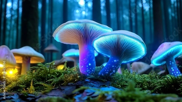 Fototapeta Glowing Mushrooms in Enchanted Forest - Fantasy and Surreal