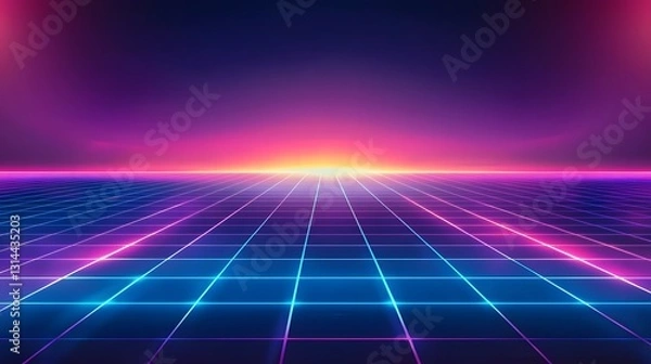 Fototapeta Futuristic Neon Grid Landscape with Vibrant Reflective Atmosphere Creates Sci Fi Ambiance