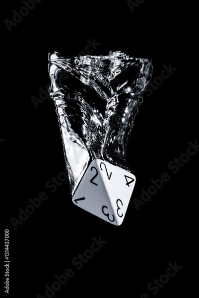 Fototapeta Splash photography of a 4 faces dice dropped in water with black background