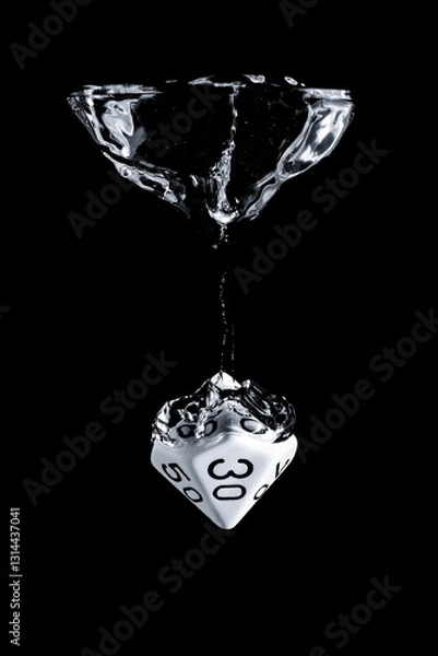 Fototapeta Splash photography of a 10 faces dice dropped in water with black background