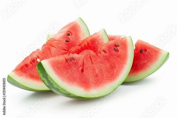 Obraz Fresh watermelon slices on white background. Neural network AI generated