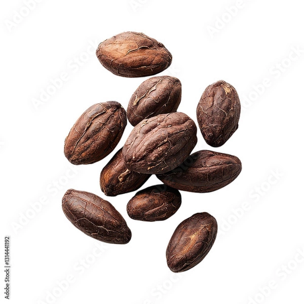 Obraz Raw cacao beans arranged on a white background