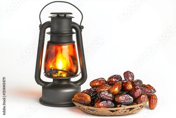 Obraz dates and an Islamic lantern on a white background