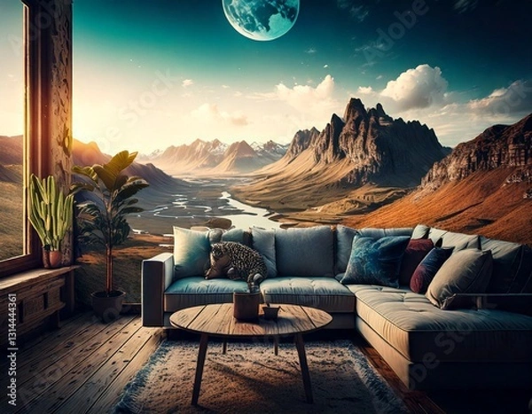 Fototapeta 古代の地球と現代の部屋の融合. generated by AI.