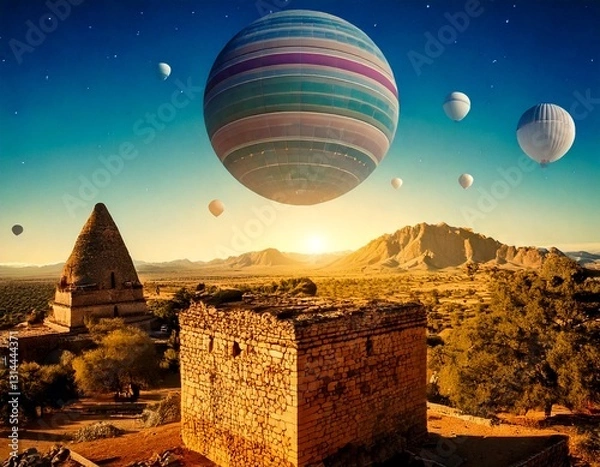 Fototapeta 古代のキューブと未知の惑星. generated by AI.