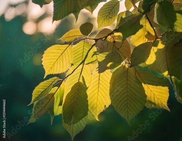 Fototapeta 木々と木漏れ日、光が透ける葉. generated by AI