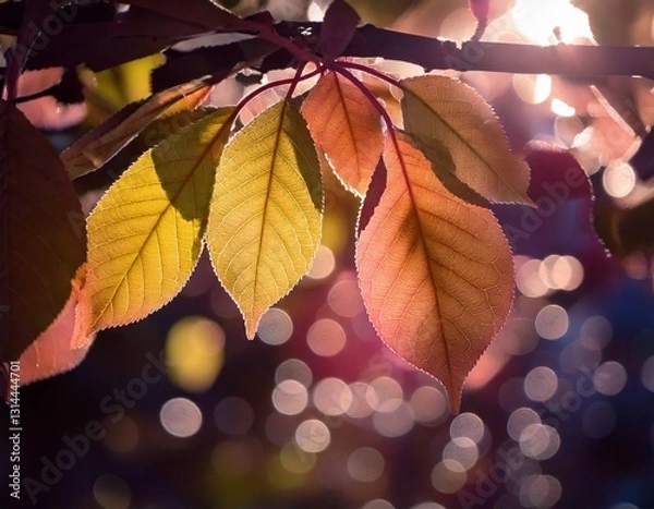 Fototapeta 木々と木漏れ日、光が透ける葉. generated by AI