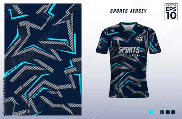 Fototapeta T-shirt sport design template with abstract geometric grunge pattern for soccer jersey. Sport uniform in front view. Tshirt mock up for sport club. Vector Illustration