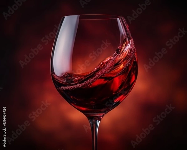 Fototapeta Luxury Beverage Photography Elegant wine glass with swirling red liquid against a moody background. Silky Red Wine Swirling Inside a Bordeaux Glass Under Dim Light