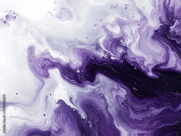 Fototapeta Ethereal swirl of purple and white acrylic paint creates a mesmerizing abstract background texture with fluid art style and captivating visual depth