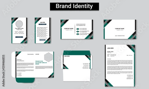 Fototapeta Business Stationery Brand Identity Mockup set with  business card, ID Card, Letterhead, envelope ,file folder. Company corporate style design.