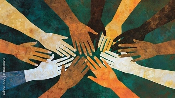 Fototapeta Diverse Hands Joining Together in Unity and