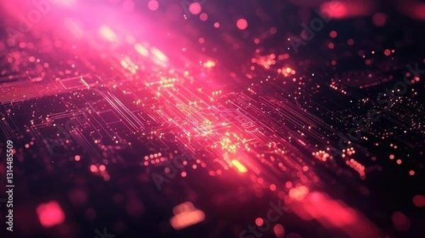 Fototapeta Glowing Digital Circuits in a Sea of Vibrant Crimson