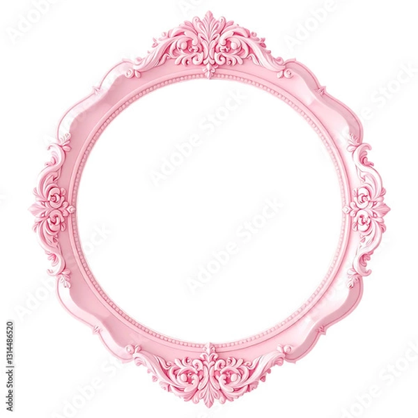 Obraz Ornate Pink Rococo Frame, Oval Shape, Decorative Details, Isolated.