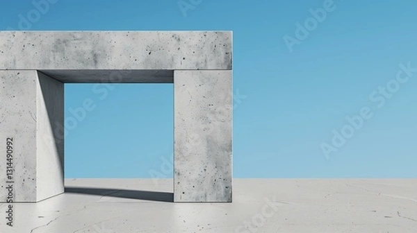 Fototapeta 3D architectural render of a modern structure with geometric concrete beams, contemporary urban skyline