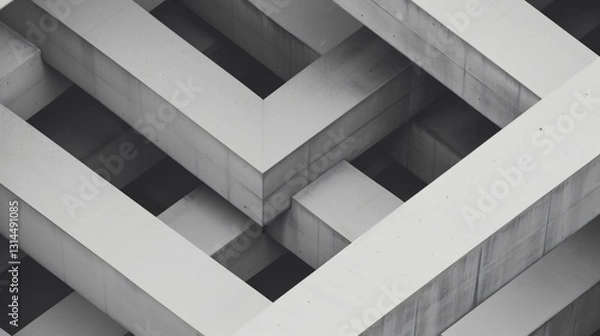 Fototapeta Abstract brutalist architecture with intersecting concrete beams, geometric modernism, minimalistic urban design